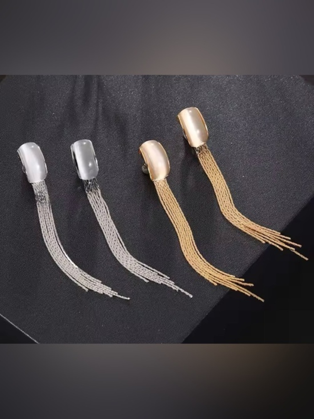 New Silver or Gold or Silver Clip On Fringe Earrings